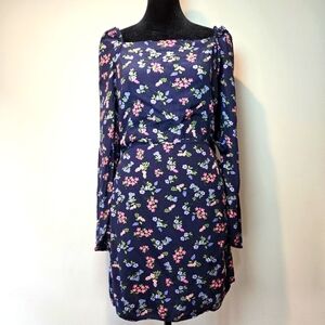 LOFT Floral Long Sleeve Wrap Front Side Tie Mini Dress Size 6